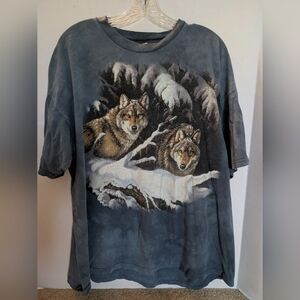 Vintage Wolf T Shirt Classic Graphic Tee Shirts Artist Painting The Mountain XXL